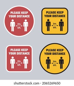 Social distancing icon set, keep distance signs, coronavirus quarantine measures