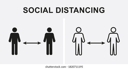 Social distancing Icon set. Physical line. Vector keep distance