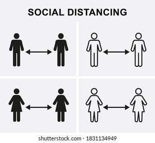 Social distancing Icon set. Physical line. Vector keep distance