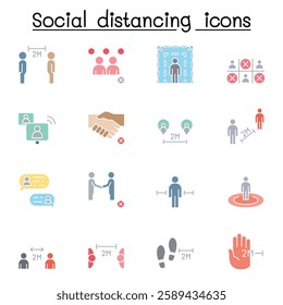 Social distancing icon set in thin line stlye