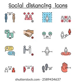 Social distancing icon set in thin line stlye