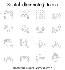 Social distancing icon set in thin line stlye