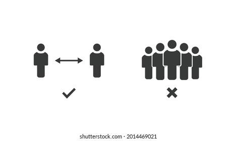 Social Distancing Icon or Sign. Vector isolated illustration of two people and an arrow, social distance.