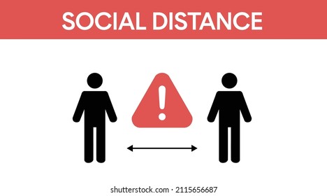 Icono o signo de distanciamiento social. Vector ilustra aisladamente a dos personas y una flecha, distancia social.