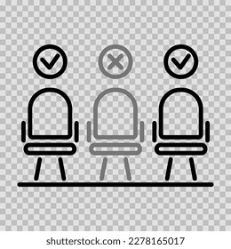 Social distancing icon vector editable stroke, line symbol, Social distancing sign outline on transparent background.