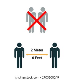 Icono de 6 pies de distancia social. Imagen vectorial.
