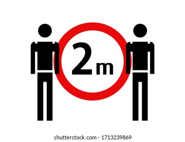 Illustration zur sozialen Distanzierung von Symbolen der Vektorillustration einzeln auf weißem Hintergrund. Entfernung zwischen Menschen im Abstand von 2 m