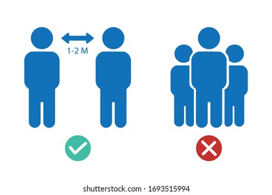 Vektorillustration für soziale Distanzierung. Social Distancing and Self Quarantine. Unterschrift Quarantänemaßnahmen.Coronavirus. Blaufarbenversion