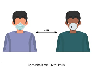 Social Distancing Icon Vector stock Illustration isolated on white background. Simple man with arrow distance between keep distance 2 m sign. Self Quarantine. Coronavirus.