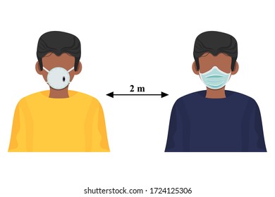 Social Distancing Icon. Vector stock Illustration isolated on white background. Simple man with arrow distance between keep distance 2 m sign. Self Quarantine. Coronavirus.