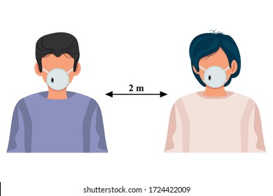 Social Distancing Icon. Vector stock Illustration isolated on white background. Simple man with arrow distance between keep distance 2 m sign. Self Quarantine. Coronavirus.