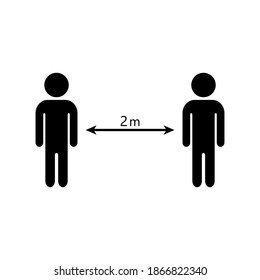 Social distancing icons. Black silhouettes of a man with an arrow between them. Can be used in the prevention of coronavirus outbreak. Vector illustration.
