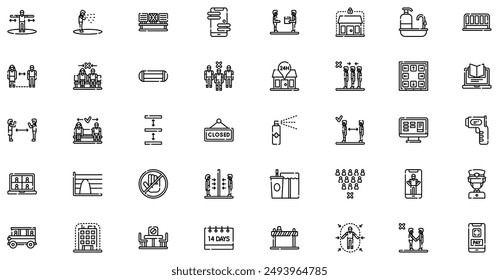Social Distancing icons collection is a vector illustration with editable stroke, offering versatility and customization. Perfect for various design needs, it includes high-quality graphics 