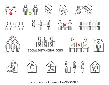 Social distancing icons concept vector illustrations.