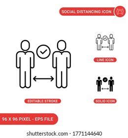 Social Distancing icons set vector illustration with solid icon line style. Avooid public contact concept. Editable stroke icon on isolated background for web design, infographic and UI mobile app.