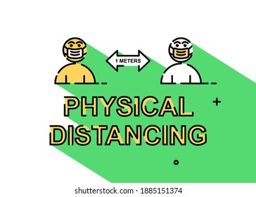 Social distancing illustratio with long shadow style. Easy to edit with vector file. Can use for your creative content. Especially about health protection.