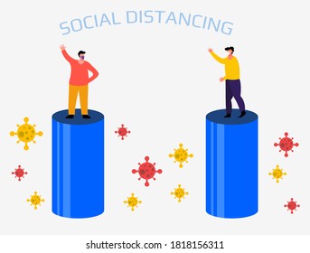 
social distancing illustration, keep your distance and use masks in public places, avoiding the corona virus, 2019-nCov