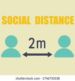 Social distancing illustration. Simple man with arrow distance between. Can be used during coronavirus covid-19 outbreak prevention