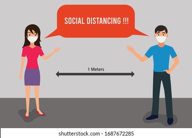 Gráfico social vectorial, virus de prevención corona con distanciamiento social