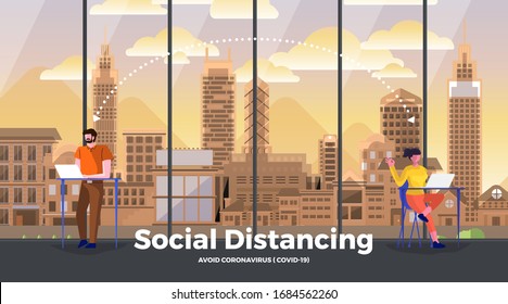 Social distancing. Illustrations concept coronavirus COVID-19. Vector illustrate.