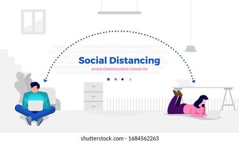 Social distancing. Illustrations concept coronavirus COVID-19. Vector illustrate.