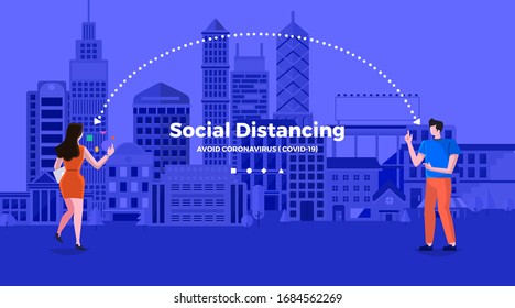 Social distancing. Illustrations concept coronavirus COVID-19. Vector illustrate.