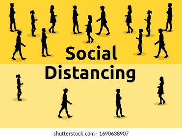 Social distancing for infection control intended to stop or slow down the  Coronavirus (COVID-19). vector illustration.  