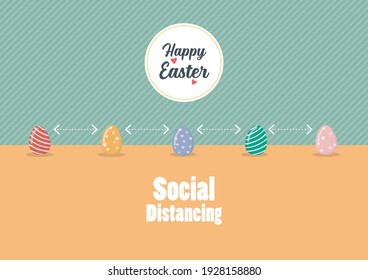 Social distancing infographic with easter eggs. Corona virus protection concept