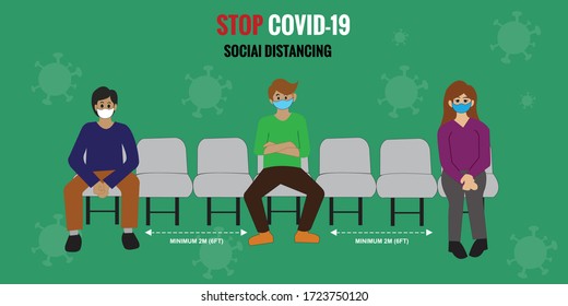 Social distancing infographic. Social distancing, keep distance in public society people to protect from COVID-19.