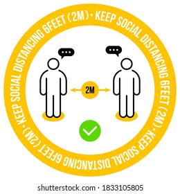 Instrucción de distanciamiento social con la solicitud "Mantener el distanciamiento social". Color negro y amarillo. Mantenga la distancia de 2 o 6 pies.