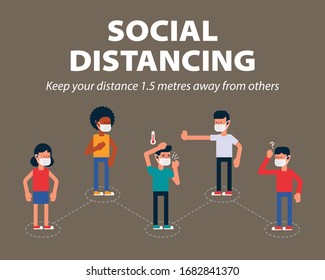 Social distancing, Keep the 1 meter distance in public to protect from COVID-19, one way to slow the spread of coronavirus