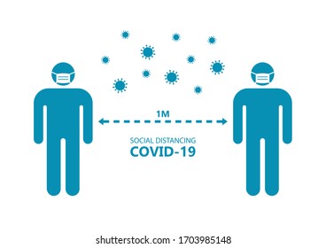 Social distancing, Keep 1 meter distance in public society people to protect from COVID-19 coronavirus outbreak, Avoid spreading concept, Vector design illustration