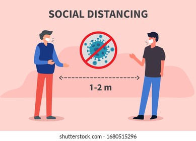 Distanciamiento social. Mantenga la distancia de 1-2 metros. Protección contra la epidemia de coronovirus. Ilustración del vector