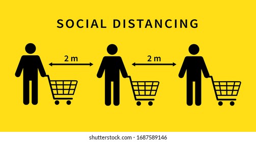 Social distancing. Keep the 1-2 meter distance in stores. During the coronavirus epidemic. Vector illustration