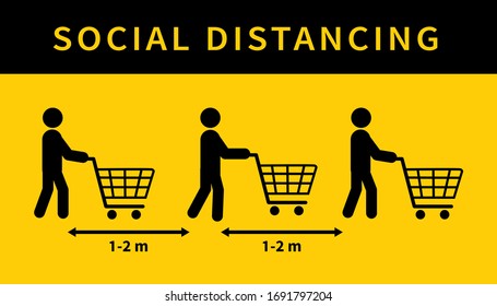 Social distancing. Keep the 1-2 meter distance in stores. During the coronavirus epidemic. Vector illustration