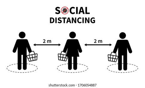 Social distancing. Keep the 1-2 meter distance in stores. During the coronavirus epidemic. Vector illustration