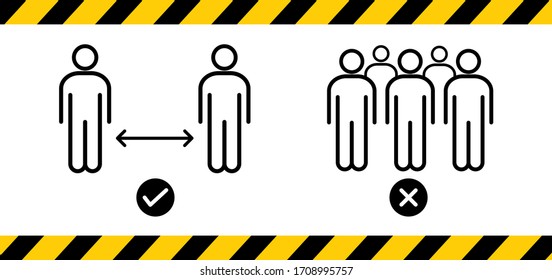 Distanciamiento social. Mantenga la distancia de 1-2 metros. Protección contra la epidemia de coronovirus. Ilustración del vector