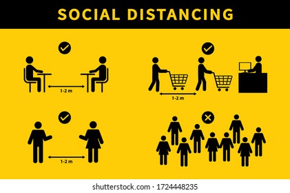 Social distancing. Keep the 1-2 meter distance. Avoid crowds. During the coronavirus epidemic. Vector illustration