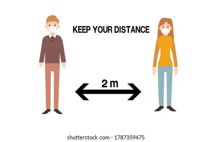 Social distancing. Keep the 1-2 meter distance. Coronovirus epidemic protective. Vector illustration