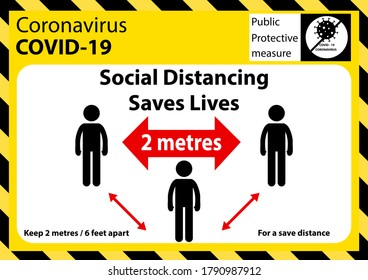 El distanciamiento social. Mantenga la distancia de 1 a 2 metros. Protección contra la epidemia de coronovirus. Protéjense a sí mismos y a los demás. Signo de imagen de ilustración vectorial.