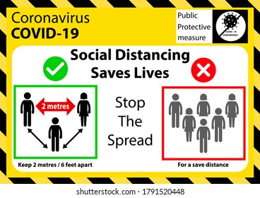 Social distancing. Keep the 1-2 meter distance. Coronovirus epidemic protective. Protect yourself and others. Vector illustration image sign.