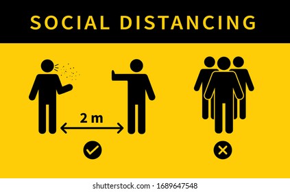 Distanciamiento social. Mantenga la distancia de 2 metros. Protección contra la epidemia de coronovirus. Ilustración del vector