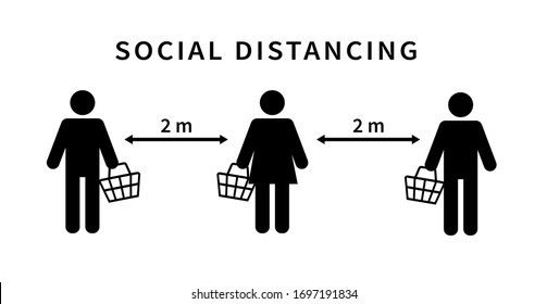 Social distancing. Keep the 2 meter distance in stores. During the coronavirus epidemic. Vector illustration