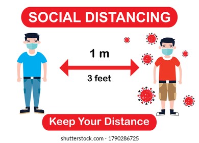 Social distancing. Keep a distance of 1 meter. Vector illustration