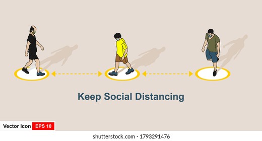 Social distancing, keep a distance in the community to protect from the concept of the spread of the COVID-19 outbreak, men maintain distance in encounters with viral pathogens.