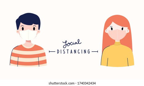 Social distancing. Keep distance from other people and wearing mask to prevent the spread of COVID-19.