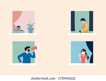 Social distancing, keep distance with people in public places to stop spreading COVID-19 coronavirus concept. Flat vector illustration.