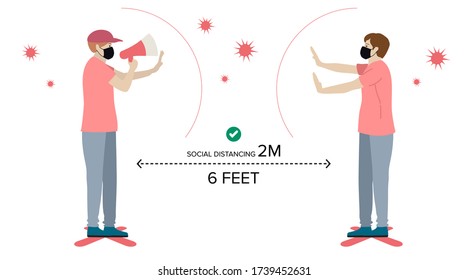 Social distancing, keep distance with people in public places to stop spreading COVID-19 coronavirus concept. Flat vector illustration.