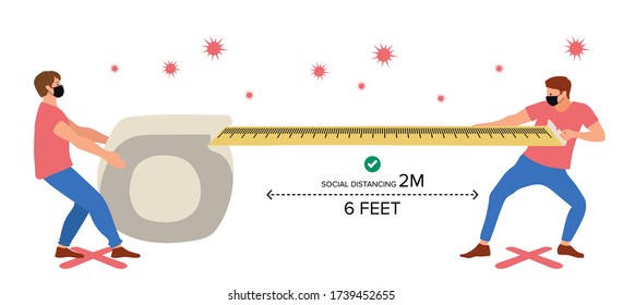 Social distancing, keep distance with people in public places to stop spreading COVID-19 coronavirus concept. Flat vector illustration.