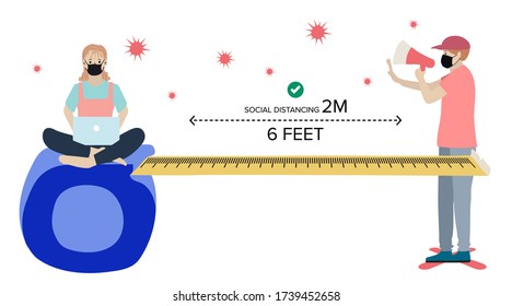 Social distancing, keep distance with people in public places to stop spreading COVID-19 coronavirus concept. Flat vector illustration.